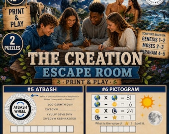 The Creation Printable Escape Room for Teens and Families, Come Follow Me 2026, Genesis, Moses & Abraham Scripture Game,