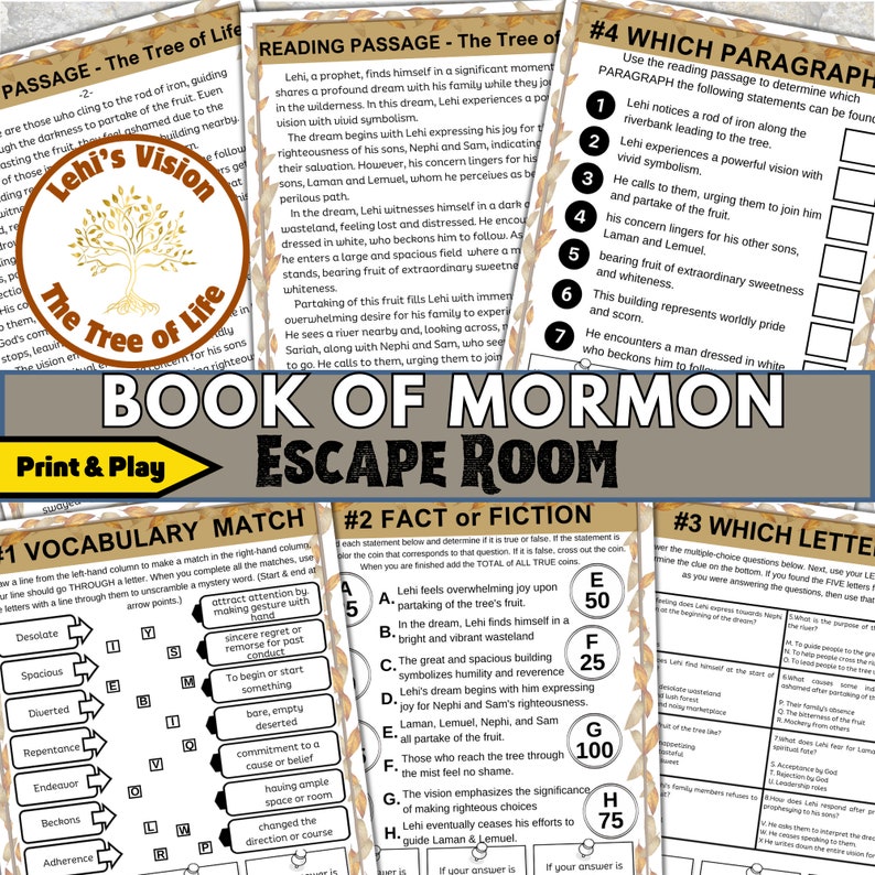 Book of Mormon Escape Room Game: Lehi's Vision of the Tree of Life, LDS ...