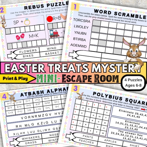 Easter Treats Mini Escape Room for Kids 6-8: 4 Puzzles & QR Code Fun, Kid-Friendly Easter Escape Room, Solve the Treat Mystery, Fun Activity