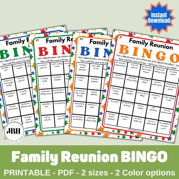 FAMILY REUNION BINGO Game Family Reunion Find the Guest Bingo Family ...