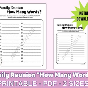 Family Reunion Game: How Many Words Printable (Instant Download)