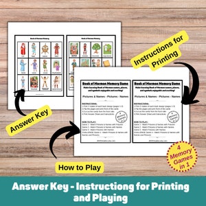 Book of Mormon Memory Game Printable , LDS Matching Game for Kids ...