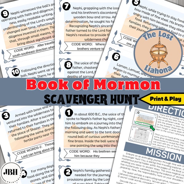 Lost Liahona Scavenger Hunt - Book of Mormon Printable Escape Room, Unravel the Mystery, No Props, No Stress, Print, Cut, and Play