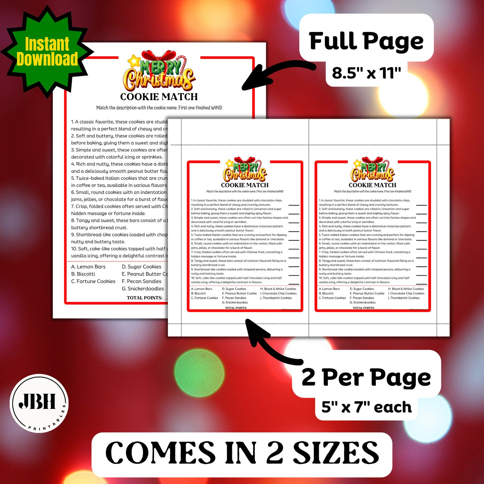 Family Christmas Cookie Match Game, Printable Holiday Fun, Christmas