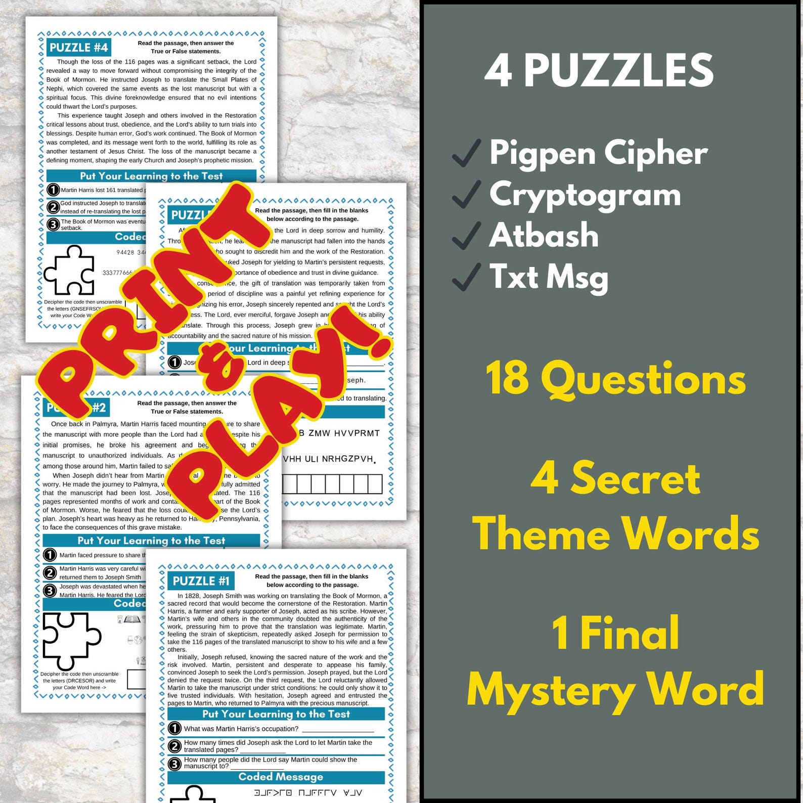 The Lost Manuscript Escape Room, Printable LDS Youth Activity, LDS ...