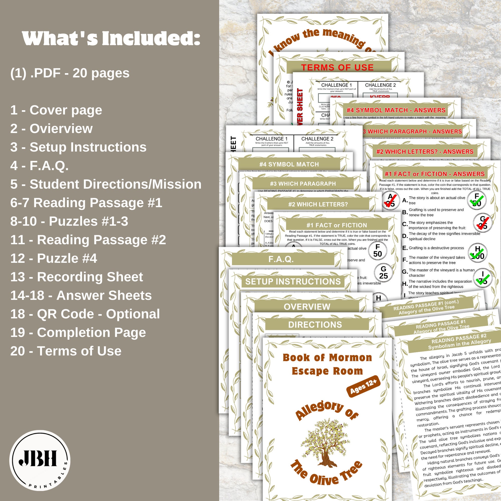 Allegory of the Olive Tree, Printable Book of Mormon Escape Room ...