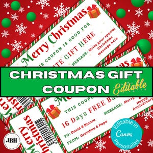 Editable Christmas Gift Coupon Template, Perfect Personalized Holiday Gift, DIY Christmas Gift Coupon Template, Fully Editable Holiday Gift