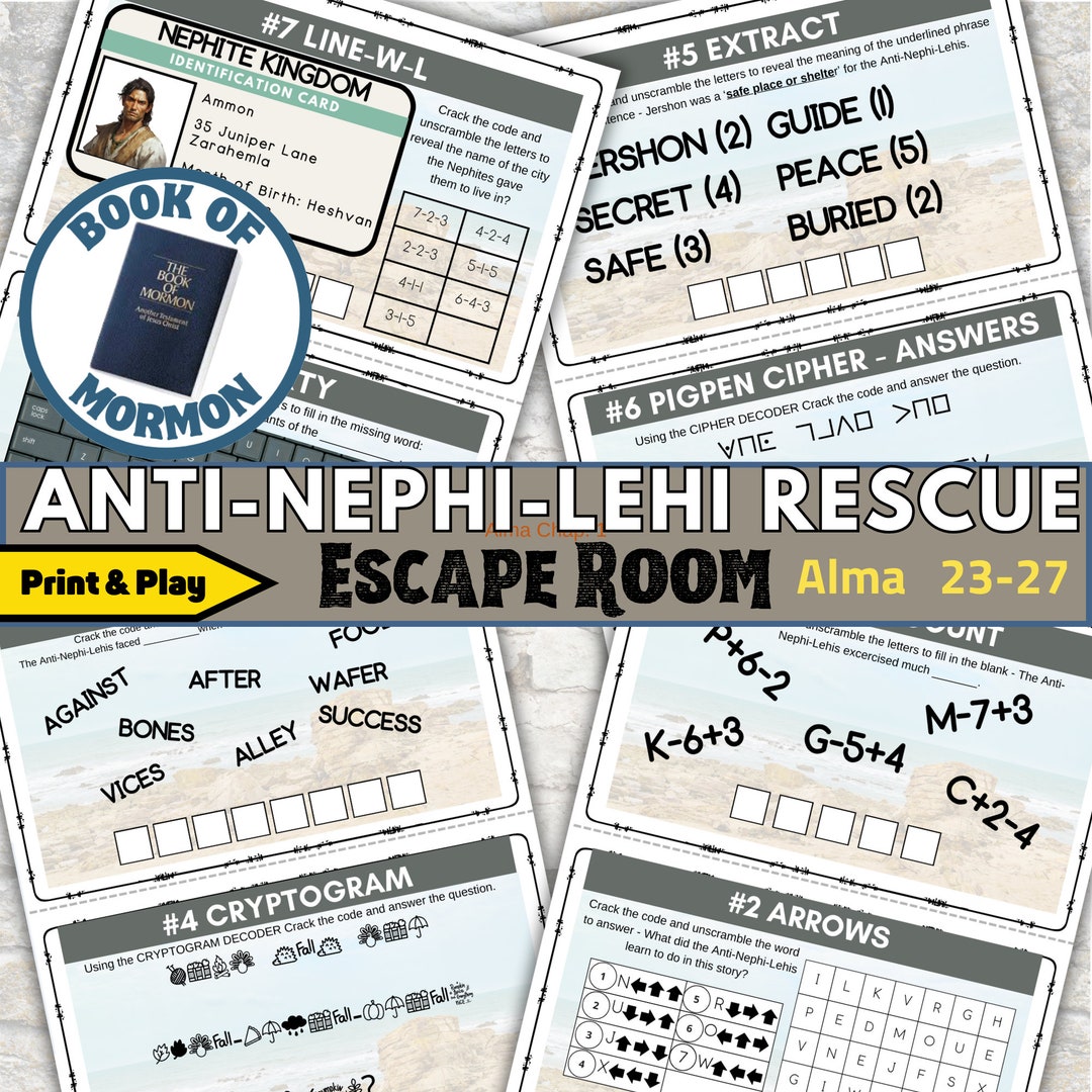 Printable Book of Mormon Puzzle Escape Kit: Anti nephi lehi Rescue