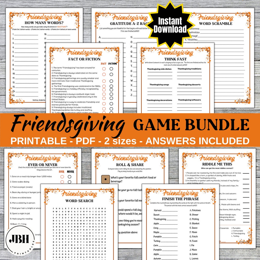 Friendsgiving Party Games, Printable Game Bundle for Adults, Printable Friendsgiving Activities