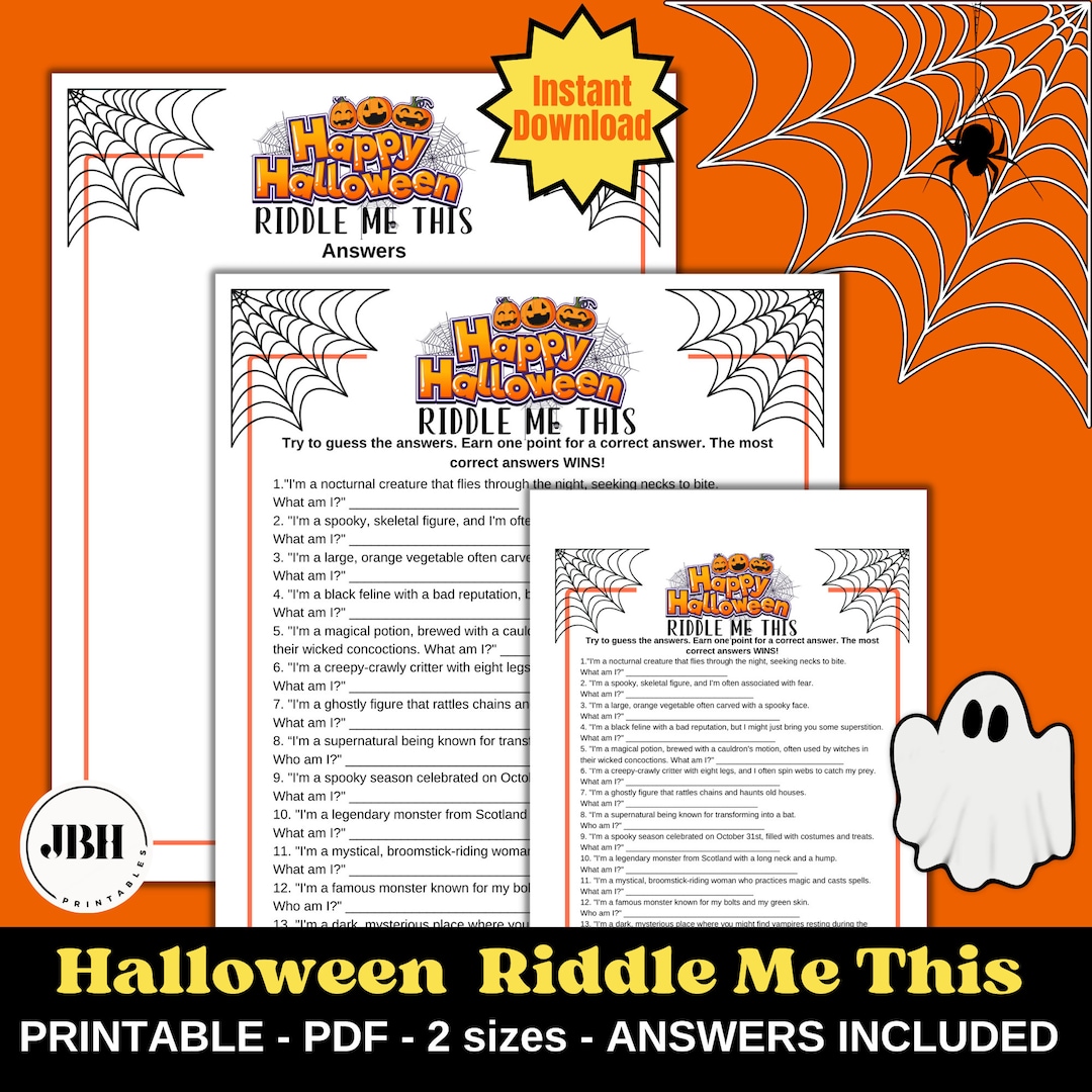 Halloween Riddle Challenge Printable, Riddle Me This Game, Printable