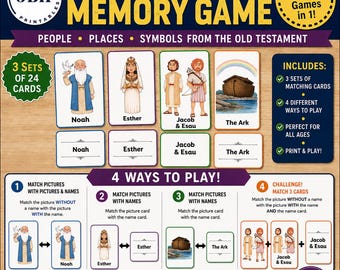 Old Testament Memory Game, Printable Bible Matching Game for Kids, Families, Sunday School & Homeschool