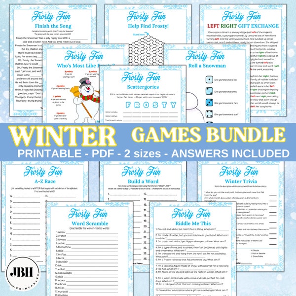 Printable Winter Games Bundle: Family Fun Activities, Printable Winter Activities, Family Game Night Bundle, Winter Trivia Printable Set