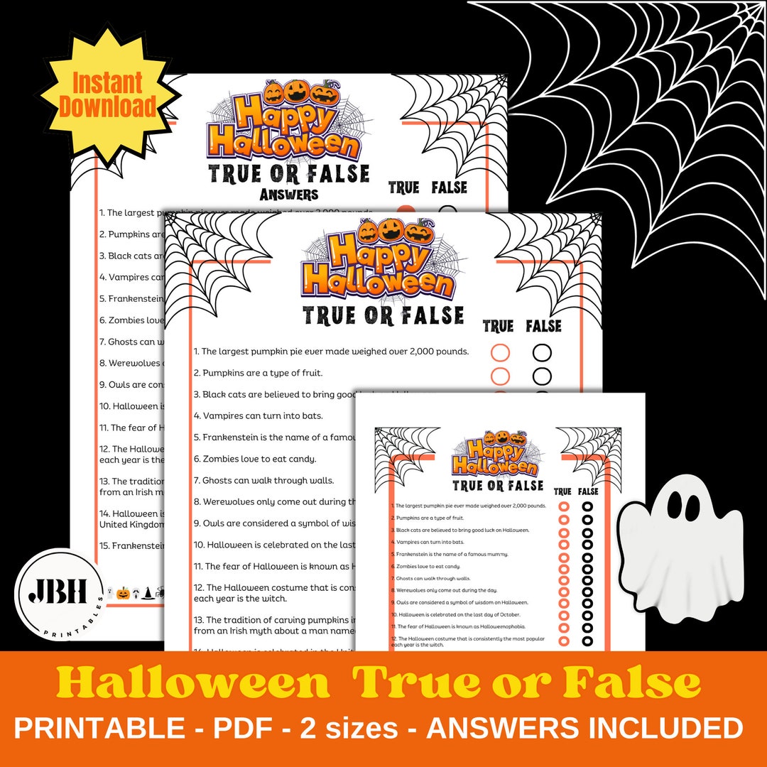 Printable Halloween True or False Game Spooky Halloween Etsy