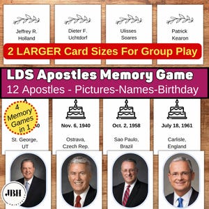 LDS 12 Apostles Matching Game - Large Cards for Easy Classroom & Group Play, General Conference LDS 12 Apostles Memory Game for Primary
