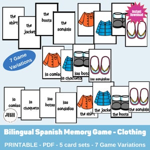 Jogos em espanhol para crianças, experiência interativa de aprendizagem de idiomas, atividade educacional em espanhol para crianças aprendendo vocabulário de roupas