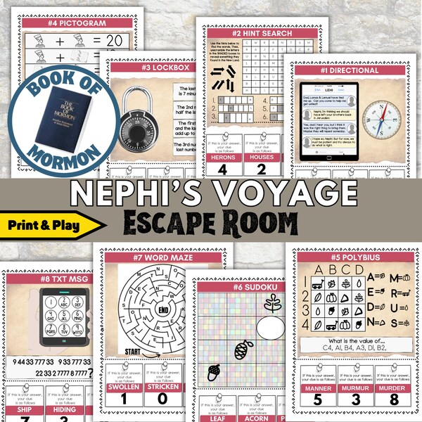 Nephi's Voyage Printable Escape Quest! Book of Mormon Adventure, Engaging Sunday Activity: Nephi's Voyage Escape Room, Family Game Night Fun