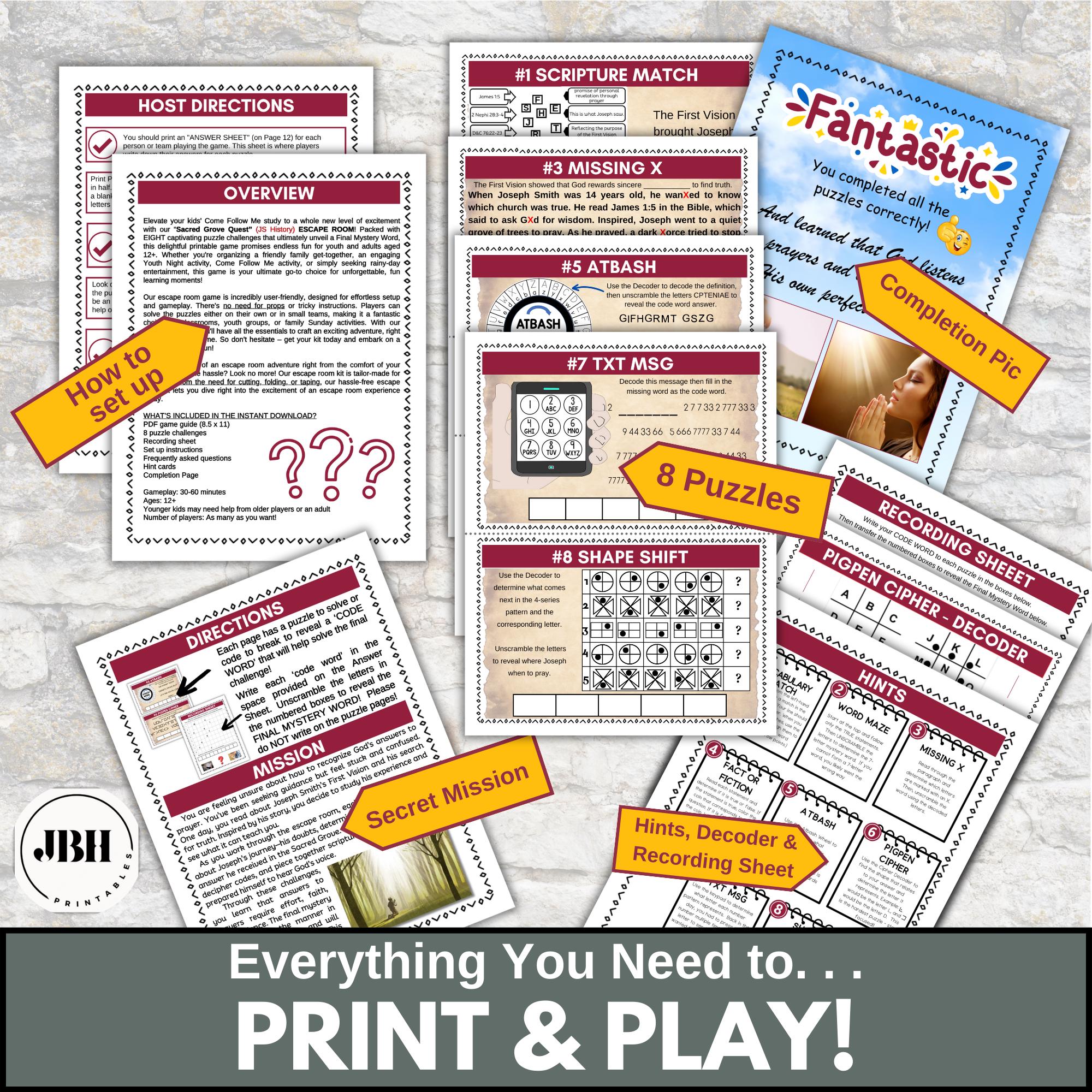 Sacred Grove Escape Room: LDS First Vision Puzzle Quest (printable) - Etsy