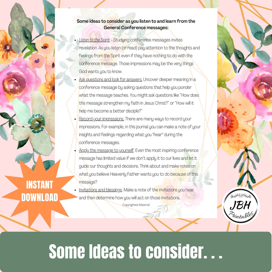 Printable LDS General Conference Journal for Families, Young Women