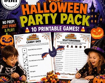 Halloween Party Pack for All Ages, 10 Printable Halloween Party Games Bundle, Classroom Activities, Family Game Night,  Word Games & Riddles
