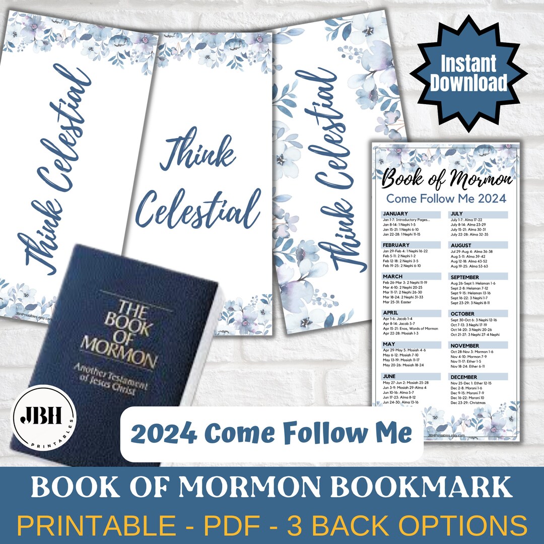 LDS Printable Book of Mormon Reading Tracker, Scripture Reading Bookmark, Think Celestial, 2024 ...