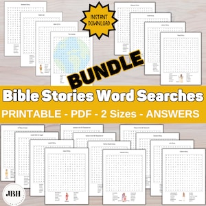 Bible Stories Bundle with 20  Word Searches,  Fun Bible Stories Games, Bible Word Puzzles with Solutions, Engaging Bible Word Searches