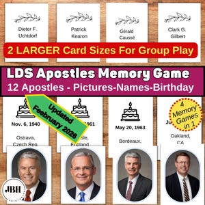 LDS 12 Apostles Memory Game: Large Cards for Group Play - February 2026 (Digital Download)