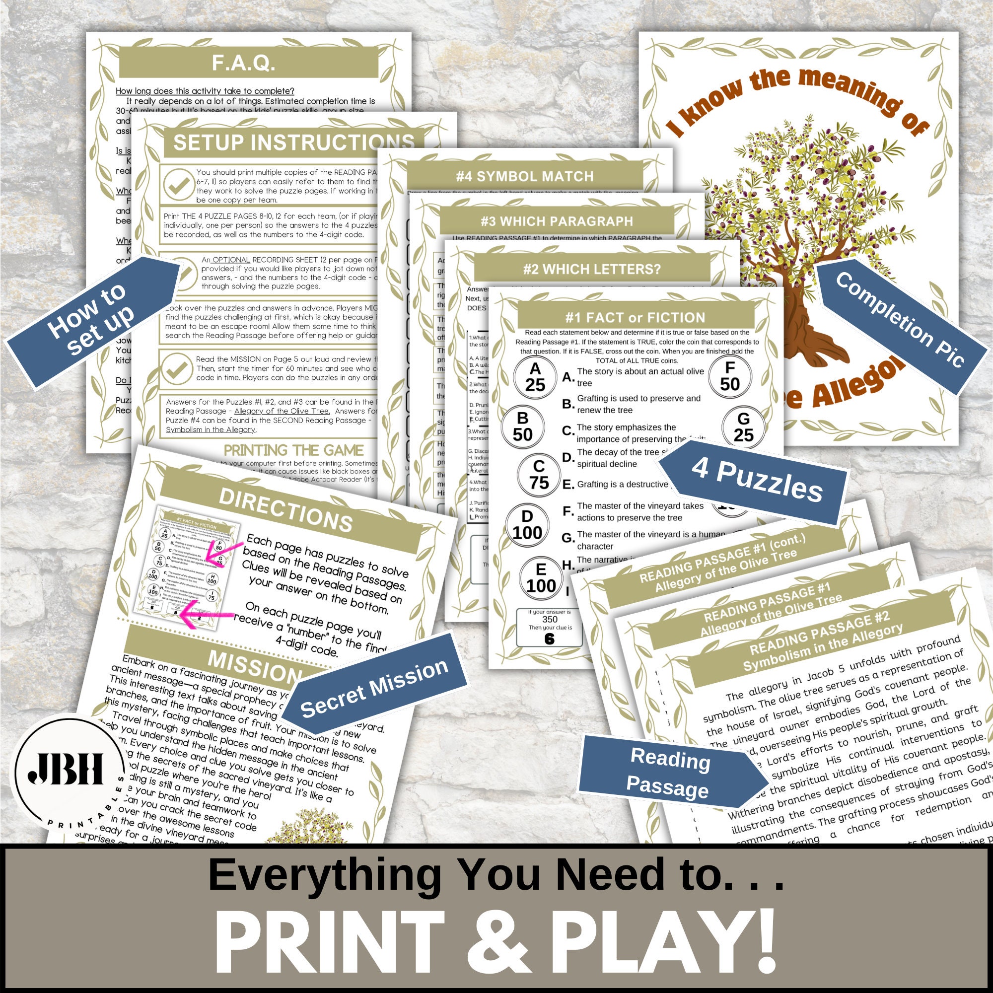 Allegory of the Olive Tree, Printable Book of Mormon Escape Room ...