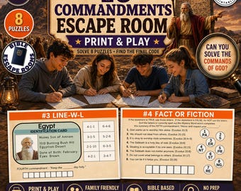 Ten Commandments Bible Escape Room, Printable Scripture Puzzle Game for Teens, Youth Group, Seminary, or Family Night