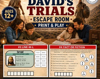 David’s Trials Printable Escape Room, Bible Escape Room for Youth & Teens, David Bible Story Escape, Christian Teen Puzzle Game Activity