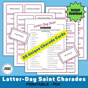 Interactive LDS Charades for Family or Group Game Night, Mormon Themed Charades - For Families, Wards & Activities, LDS Youth Game
