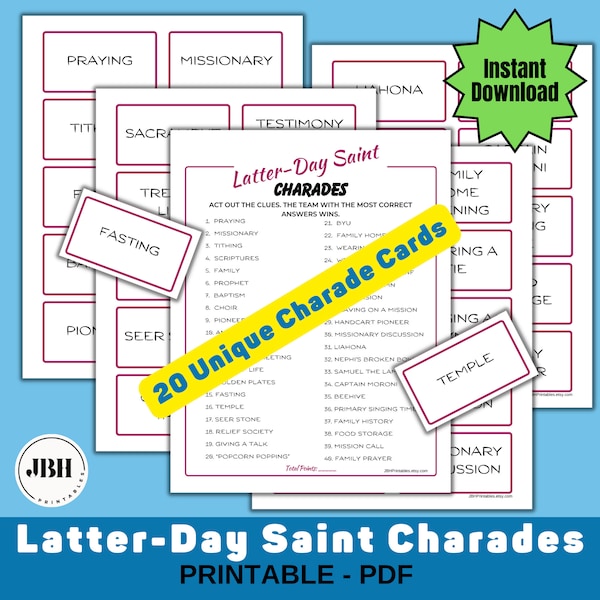 Interactive LDS Charades for Family or Group Game Night, Mormon Themed Charades - For Families, Wards & Activities, LDS Youth Game