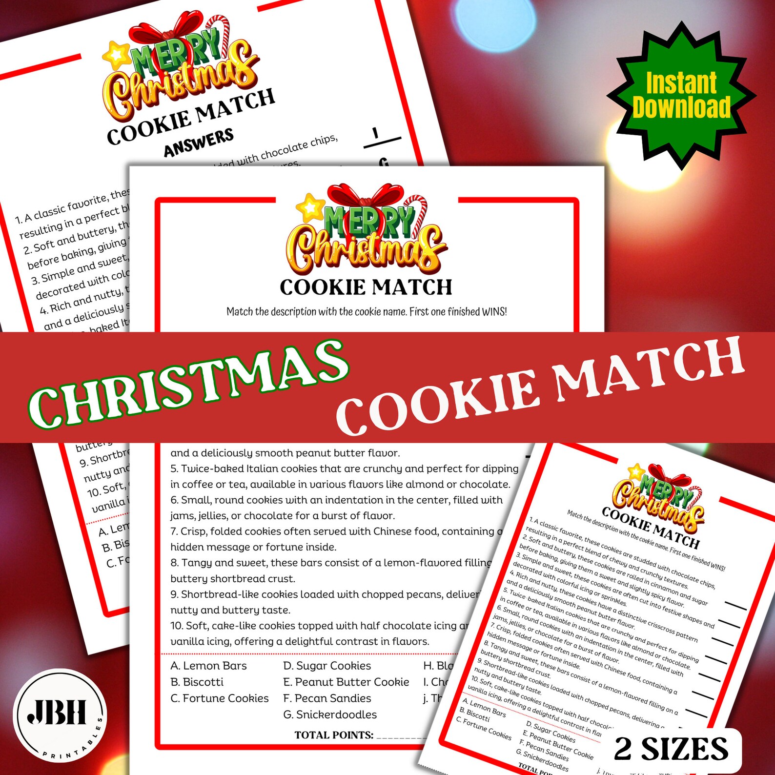 Family Christmas Cookie Match Game, Printable Holiday Fun, Christmas