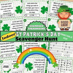 St. Patrick&#39;s Day Indoor Scavenger Hunt for Kids (Printable PDF)