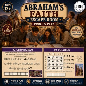 Abraham’s Faith Escape Room, Printable Bible Puzzle Game for Teens & Families, Genesis 18–23, Christian Escape Room, Teen Scripture Game