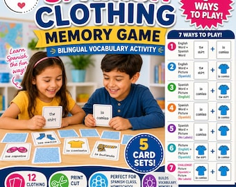 Spanish Clothing Matching Game | Printable Bilingual Vocabulary Activity for Kids