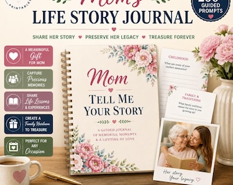 Mom’s Life Story Journal Printable, Guided Memory Prompts, Family History Keepsake Gift for Mother’s Day