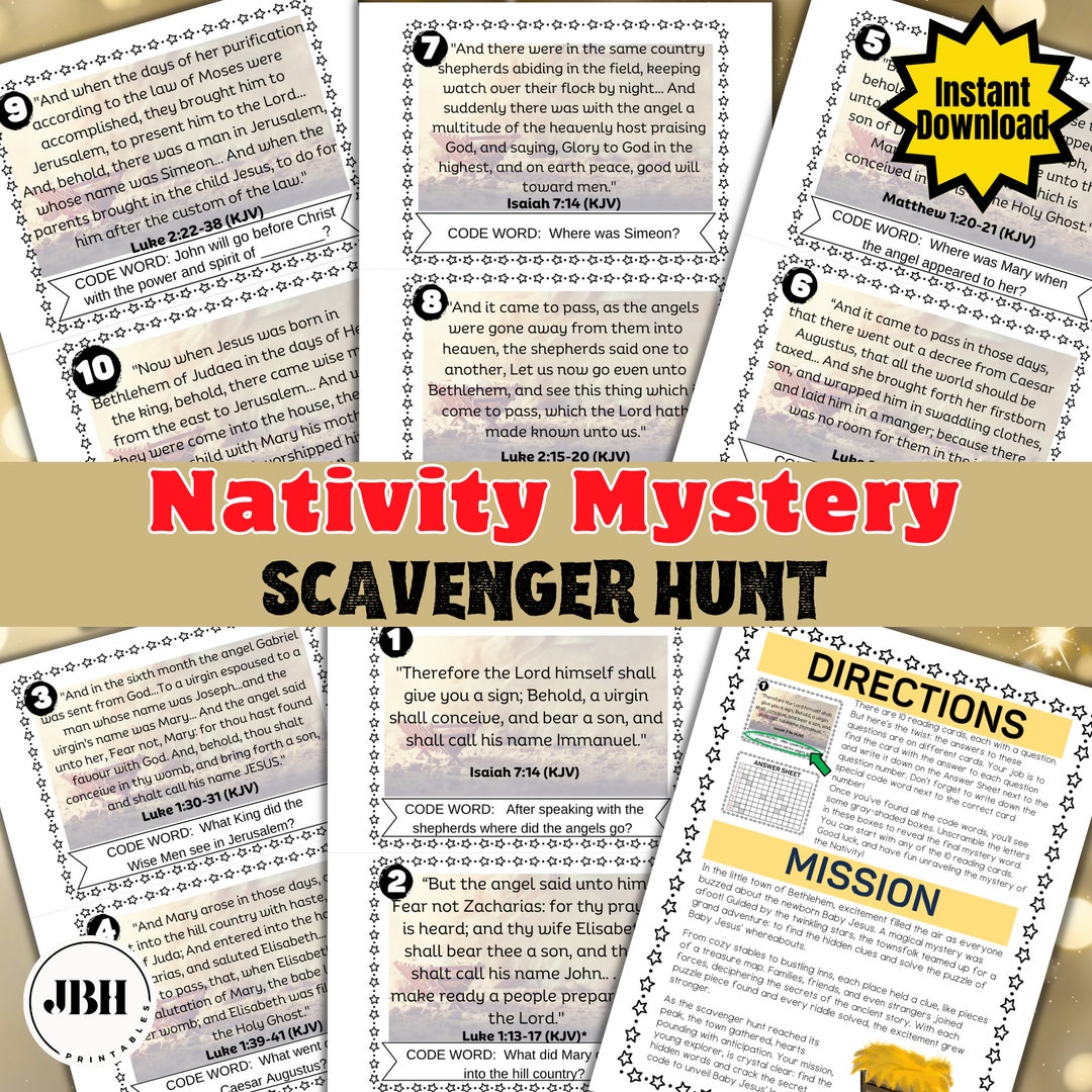 Christmas Scavenger Hunt Nativity Mystery Game, Church Treasure Hunt