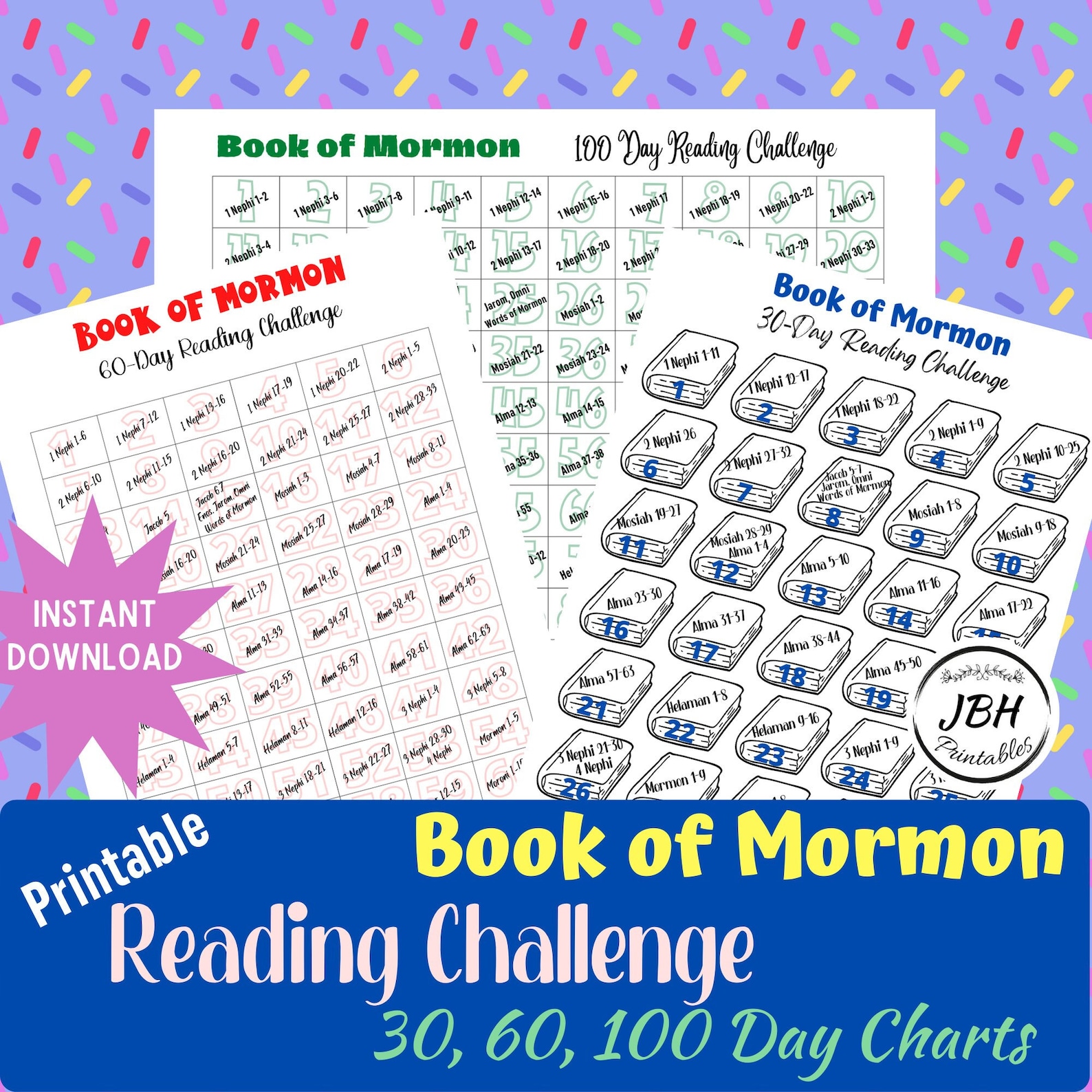 Printable Book of Mormon Reading Challenge Charts LDS Etsy