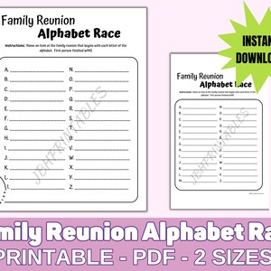 Family Reunion Alphabet Game: Printable Party Activity (PDF)