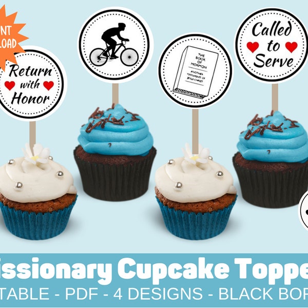 Missionary Cupcake Toppers Printable, LDS Missionary Farewell, LDS MIssionary Homecoming Party, Cupcake Decor