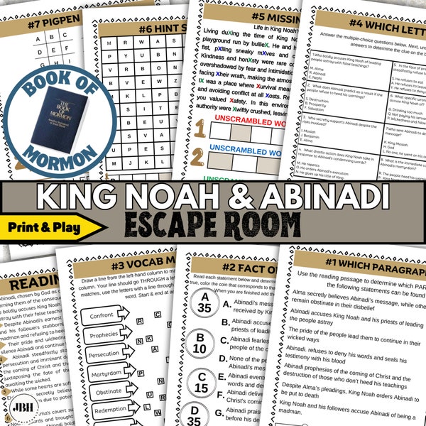 King Noah vs. Abinadi Escape Room Adventure, Code Breaking Fun for Teens and Adults, Book of Mormon Mind-Bending Escape Room Challenge