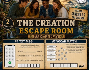 Creation Escape Room for Teens, Genesis 1–2 Creation Escape Room, Christian Bible Lesson Game for Youth, Print & Play