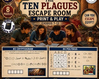 Ten Plagues Bible Escape Room Printable, Exodus Plagues Teen Bible Study, No Prep Come Follow Me Youth and Family Activity, Print and Play