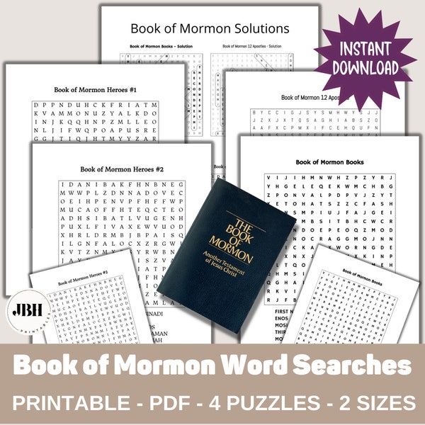 Book of Mormon Scripture Study, Fun Word Searches, LDS Word Search Puzzles, Book of Mormon Themed Packet, LDS Youth Activity, LDS Printable