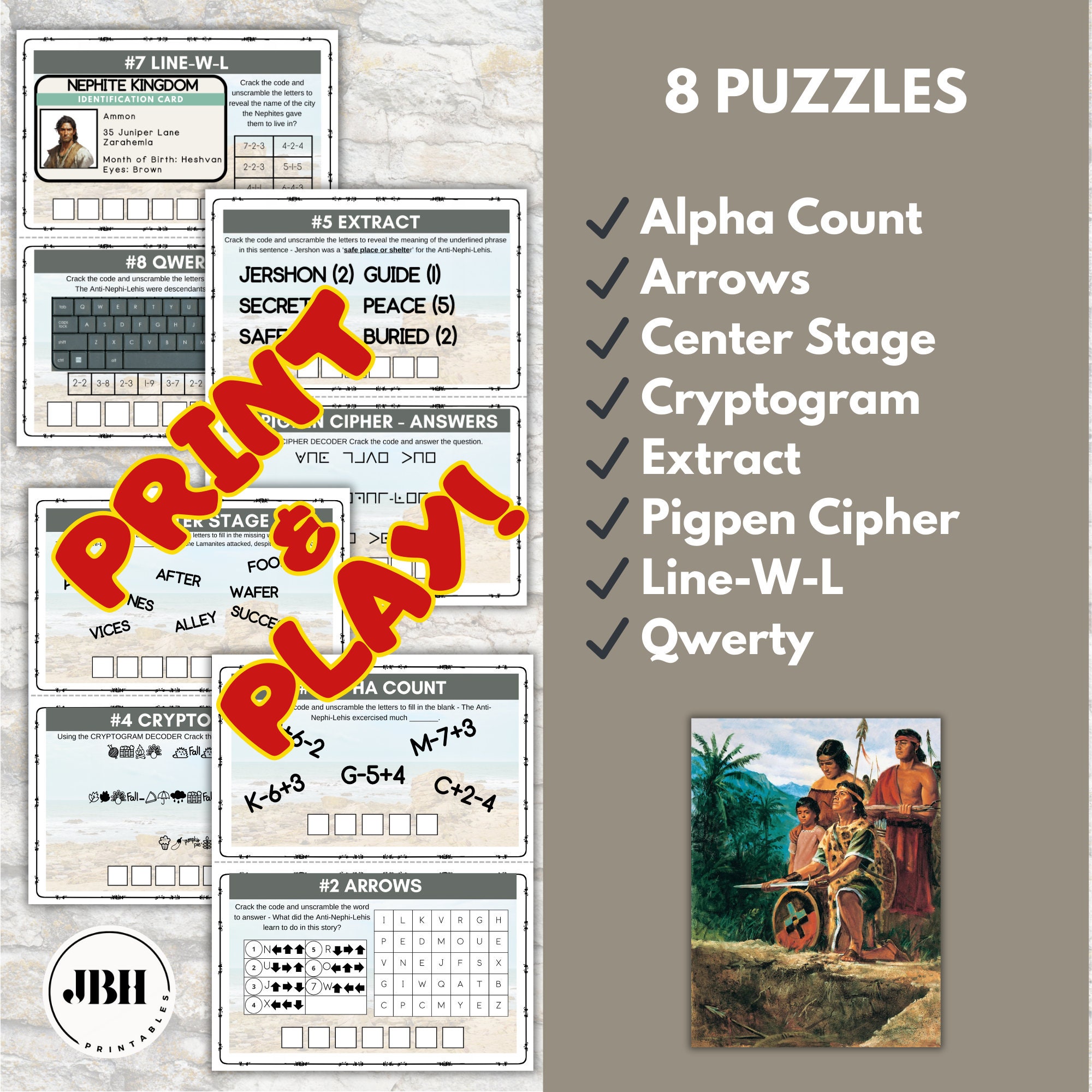 Printable Book of Mormon Puzzle Escape Kit: Anti nephi lehi Rescue