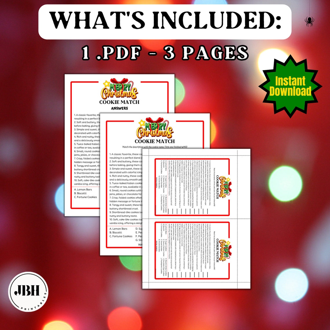 Family Christmas Cookie Match Game, Printable Holiday Fun, Christmas