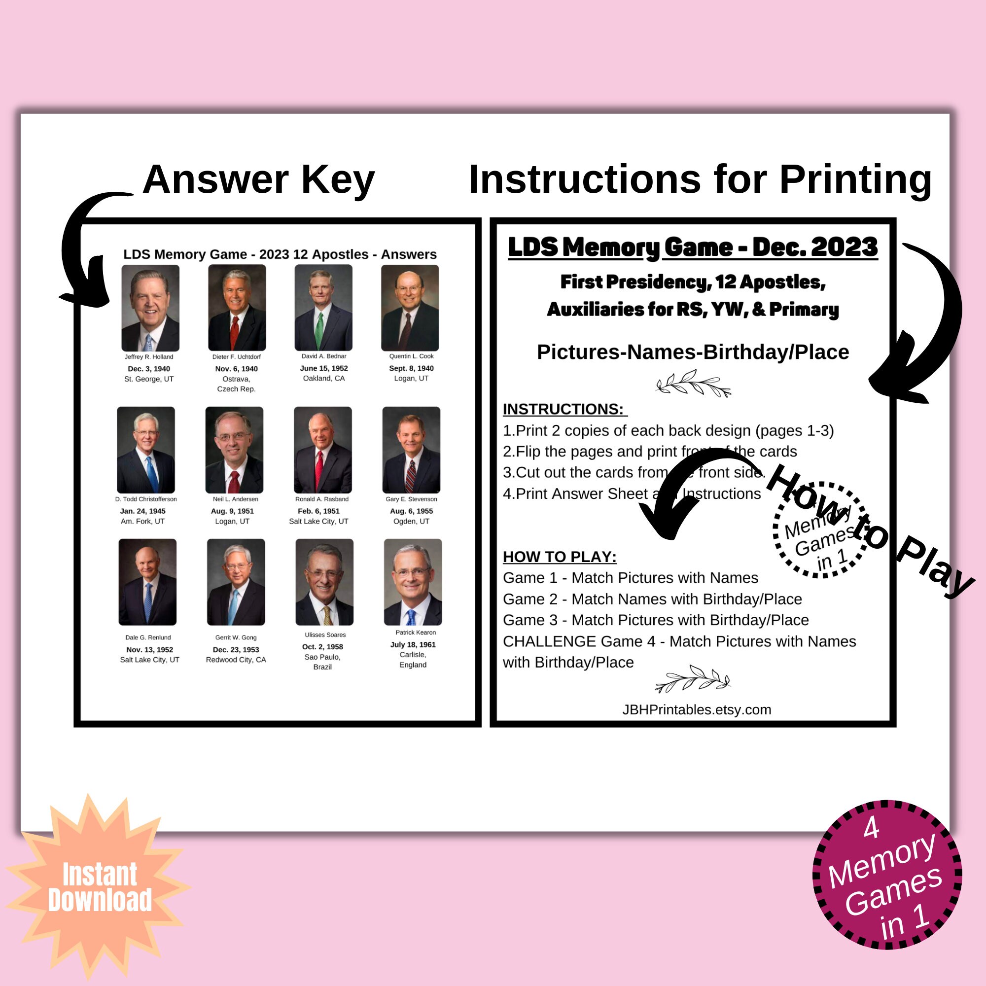 LDS Memory Game 4 Games in 1 12 Apostles Matching Pictures, Names, and ...