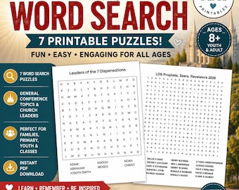 General Conference Word Search Bundle, 7 Printable LDS Conference Puzzles for Families, Youth & Adults