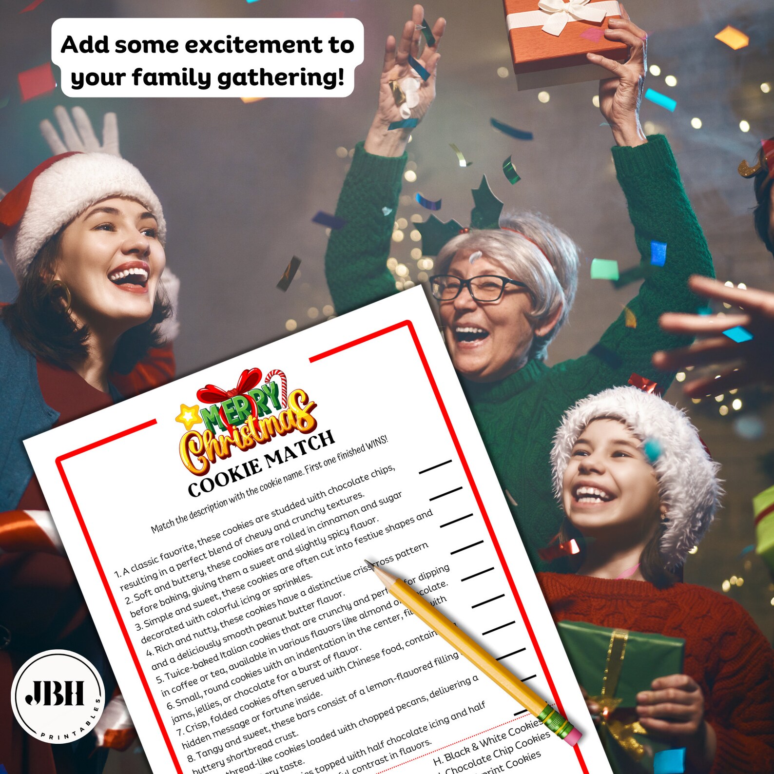 Family Christmas Cookie Match Game, Printable Holiday Fun, Christmas