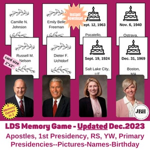 Juego de memoria SUD - 12 apóstoles y presidencias de la Iglesia - 4 juegos en 1 - Juego SUD imprimible para la Primaria y los jóvenes SUD